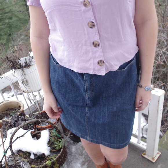 One Jean Skirt & Lilac Purple Blouse - Picture 3 of 7